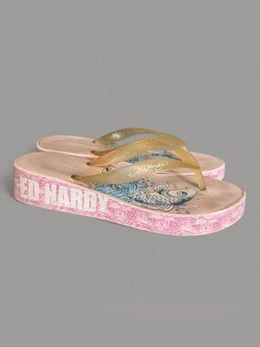 Ed hardy vintage Y2K pink platform, flip-flop sandals